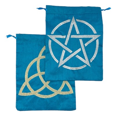 Blue Tarot Pouches with Assorted Wiccan Symbols
